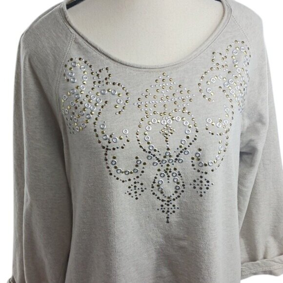 Chico's Weekends Sweater Cream Embellished 3/4 Sleeve Comfy Womens Size M - Picture 3 of 9